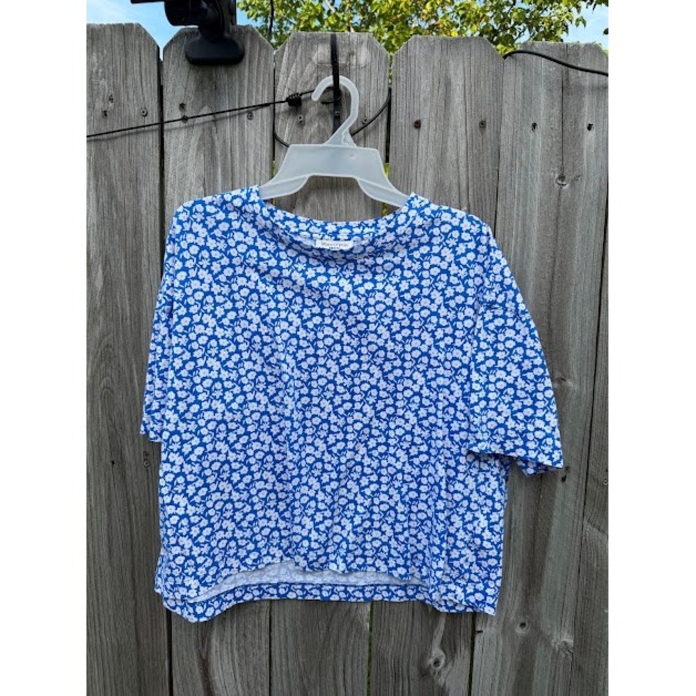 Cottagecore Floral Marc O'Polo Denim T-Shirt M Blue Daisy Boxy Cropped Tee